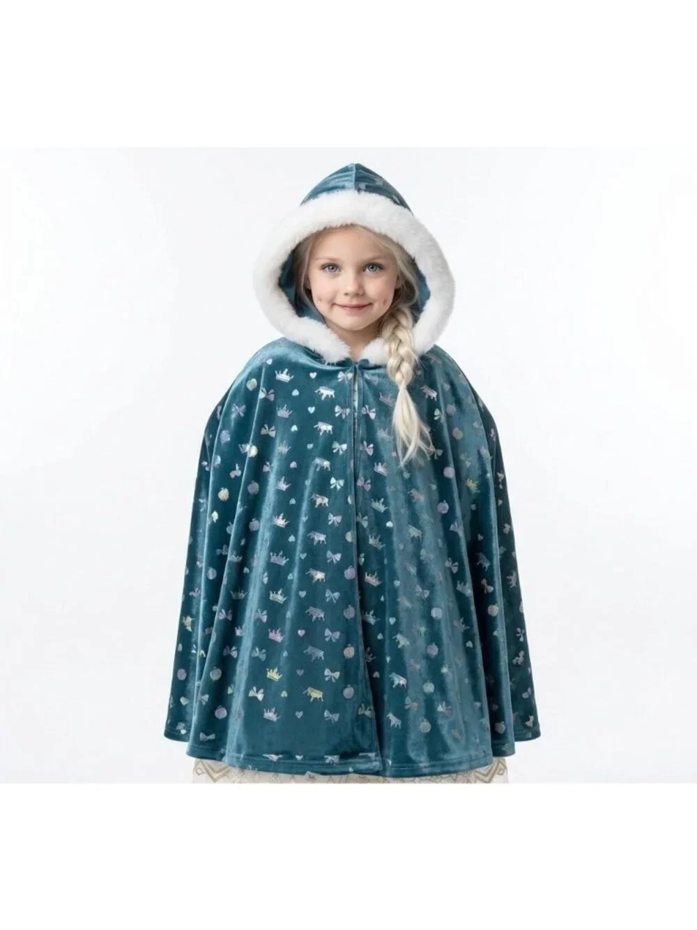 Girls Elsa Frozen Princess Costume Dress Set Teal Cream Velvet Tulle Birthday